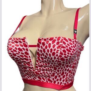 Victoria’s Secret Very Sexy Unlined Satin Lips Strapless Longline V bra Red L